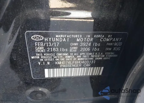 2017 Hyundai Elantra Se z USA, uszkodzony, nr VIN KMHD74LF6HU403131